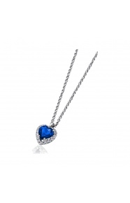 Colgante de oro blanco de 18 Kt con zafiro y orla de diamantes, 0,32 ct
