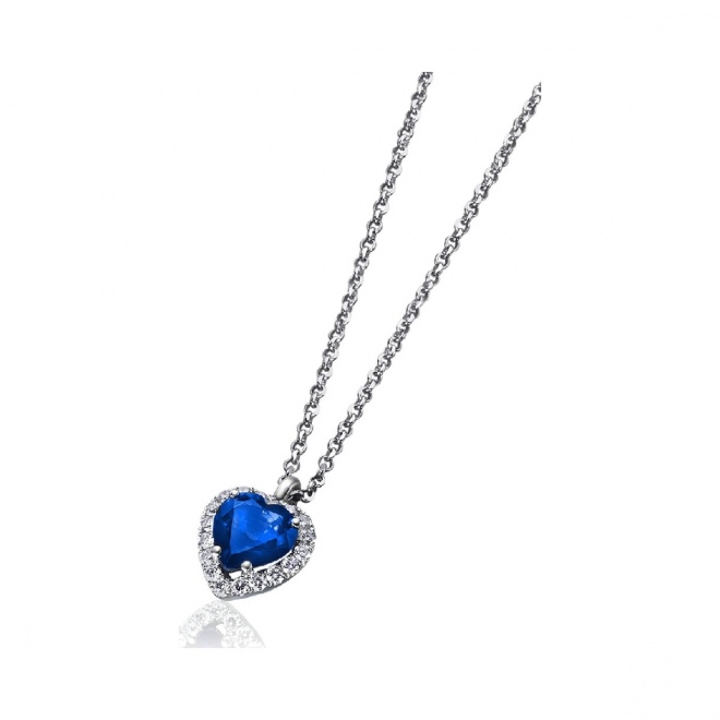 Colgante de oro blanco de 18 Kt con zafiro y orla de diamantes, 0,32 ct