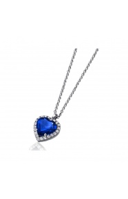 Colgante de oro blanco de 18 Kt con zafiro y orla de diamantes, 0,35 ct