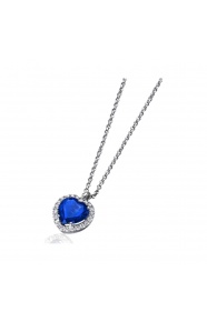 Colgante de oro blanco de 18 Kt con zafiro y orla de diamantes, 0,32 ct