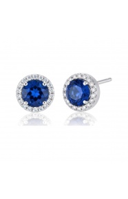 Pendientes de oro blanco de 18 Kt con zafiros y orla de diamantes, 0,27 ct