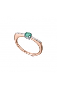 Anillo de oro rosa de 18 Kt con diamantes y esmeralda, 0,06 ct