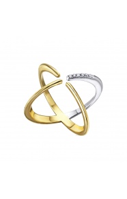 Anillo de oro blanco y amarillo de 18 Kt con diamantes de 0,04 ct