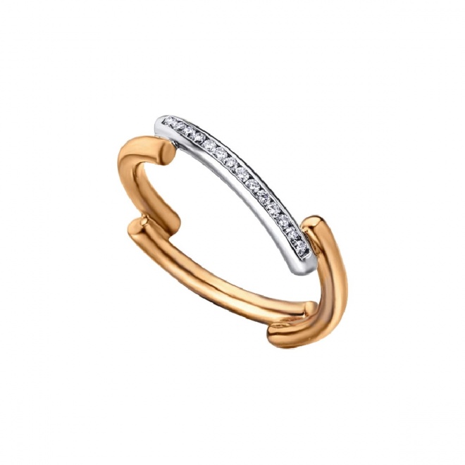 Anillo de oro blanco y rosa de 18 Kt con diamantes de 0,07 ct