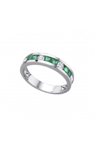Anillo de oro blanco de 18 Kt con esmeraldas y diamantes, 0,28 ct