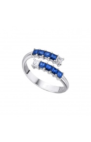 Anillo de oro blanco de 18 Kt con zafiros y diamantes, 0,18 ct