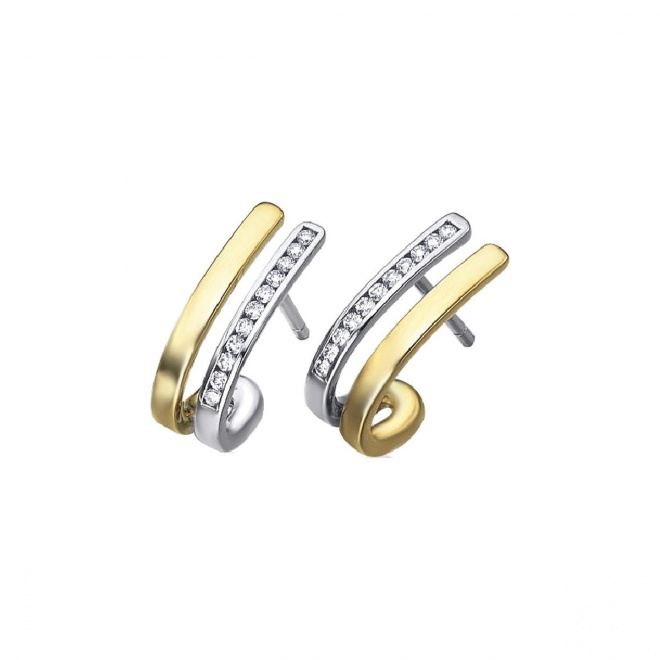 Pendientes de oro blanco y amarillo de 18 Kt con diamantes de 0,17 ct