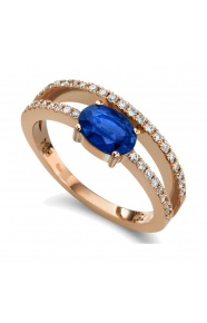 Anillo de oro rosa de 18 Kt con zafiro y diamantes, 0,23 ct