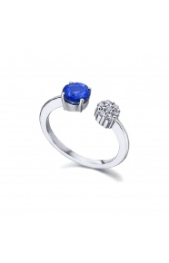 Anillo de oro blanco de 18 Kt con zafiro y diamantes, 0,10 ct