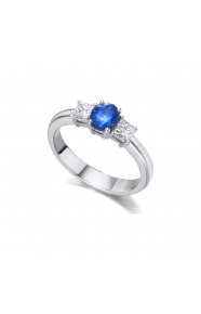 Anillo de oro blanco de 18 Kt con zafiro y diamantes, 0,40 ct