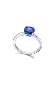 Anillo de oro blanco de 18 Kt con zafiro