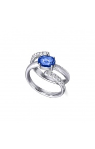 Anillo de oro blanco de 18 Kt con zafiro y diamantes, 0,28 ct