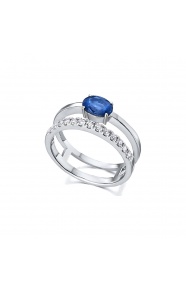 Anillo de oro blanco de 18 Kt con zafiro y diamantes, 0,25 ct