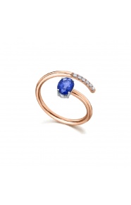 Anillo de oro blanco y rosa de 18 Kt con zafiro y diamantes, 0,06 ct