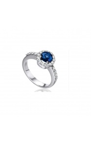 Anillo de oro blanco de 18 Kt con zafiro y diamantes, 0,52 ct