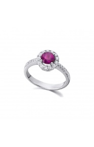 Anillo de oro blanco de 18 Kt con rubí y diamantes, 0,40 ct