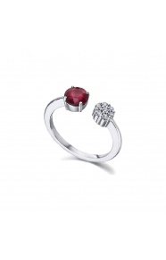 Anillo de oro blanco de 18 Kt con rubí y diamantes, 0,10 ct