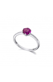 Anillo de oro blanco de 18 Kt con rubí y diamantes, 0,07 ct