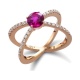 Anillo de oro rosa de 18 Kt con rubí y diamantes, 0,35 ct