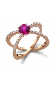 Anillo de oro rosa de 18 Kt con rubí y diamantes, 0,35 ct