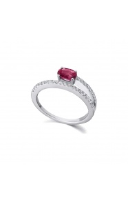 Anillo de oro blanco de 18 Kt con rubí y diamantes, 0,18 ct
