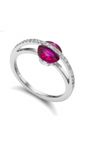 Anillo de oro blanco de 18 Kt con rubí y diamantes, 0,16 ct