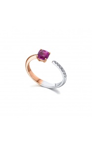 Anillo de oro blanco y rosa de 18 Kt con rubí y diamantes, 0,05 ct