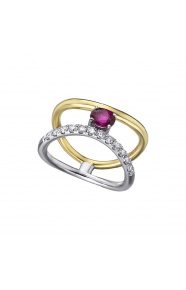 Anillo de oro blanco y amarillo de 18 Kt con rubí y diamantes, 0,32 ct