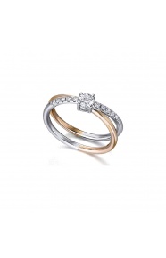 Anillo de oro blanco y rosa de 18 Kt con diamantes de 0,38 ct