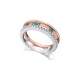 Anillo de oro blanco y rosa de 18 Kt con diamantes y esmeraldas, 0,20 ct