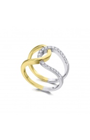 Anillo de oro blanco y amarillo de 18 Kt con diamantes de 0,26 ct