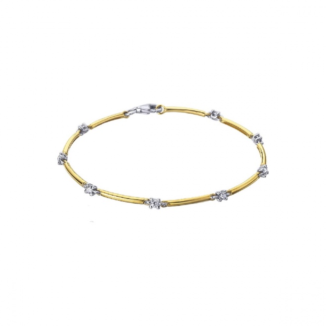 Pulsera de oro blanco y amarillo de 18 Kt con diamantes de 0,40 ct