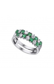 Anillo de oro blanco de 18 Kt con esmeraldas y diamantes, 0,58 ct