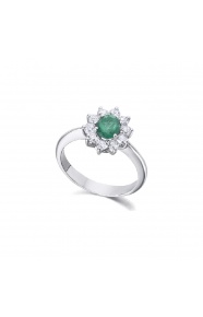 Anillo de oro blanco de 18 Kt con diamantes y esmeralda, 0,50 ct