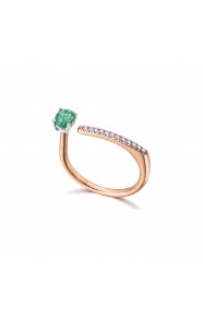Anillo de oro rosa de 18 Kt con esmeralda y diamantes, 0,06 ct