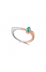Anillo de oro blanco y rosa de 18 Kt con diamantes y esmeralda, 0,03 ct