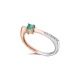 Anillo de oro blanco y rosa de 18 Kt con esmeralda y diamantes, 0,03 ct