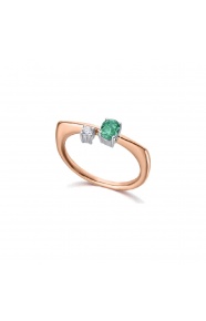 Anillo de oro rosa de 18 Kt con esmeralda y diamante, 0,05 ct