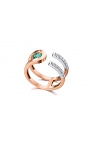 Anillo de oro blanco y rosa de 18 Kt con diamantes y esmeralda, 0,18 ct