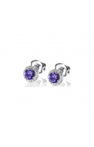 Pendientes de oro blanco de 18 Kt con amatista y diamantes, 0,27 ct