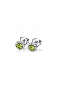 Pendientes de oro blanco de 18 Kt con peridotos y orla de diamantes, 0,27 ct