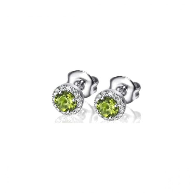 Pendientes de oro blanco de 18 Kt con peridotos y orla de diamantes, 0,27 ct