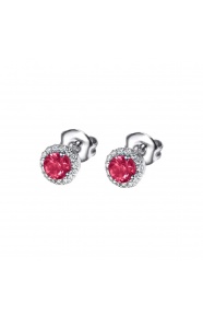 Pendientes de oro blanco de 18 Kt con rubí y orla de diamantes, 0,27 ct