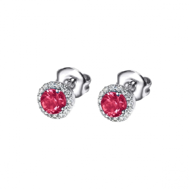 Pendientes de oro blanco de 18 Kt con rubí y orla de diamantes, 0,27 ct