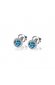 Pendientes de oro blanco de 18 Kt con topacio y orla de diamantes, 0,27 ct