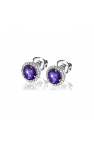 Pendientes de oro blanco de 18 Kt con amatistas y orla de diamantes, 0,37 ct