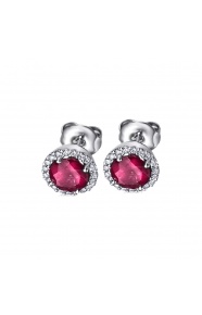Pendientes de oro blanco de 18 Kt con rubí y orla de diamantes, 0,37 ct