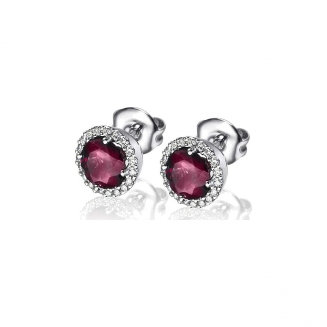 Pendientes de oro blanco de 18 Kt con rodolitas y orla de diamantes, 0,37 ct