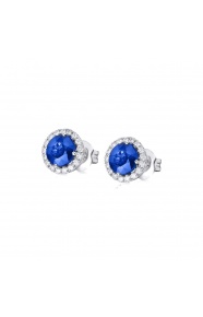 Pendientes de oro blanco de 18 Kt con zafiro y orla de diamantes, 0,72 ct