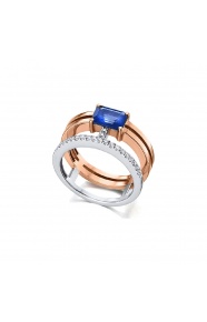 Anillo de oro blanco y rosa de 18 Kt con zafiro y diamantes, 0,18 ct
